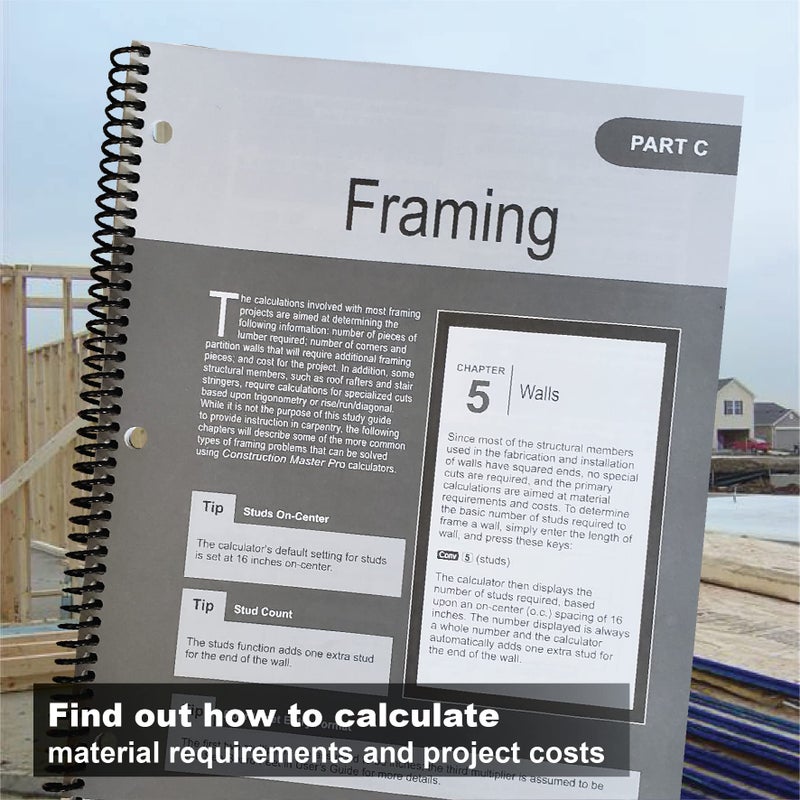 Calculated Industries 2140 Construction Master Pro Workbook and Study Guide | 4 Comprehensive Sections | Site Development | Footings, Slabs, Walls | Framing | Finishing |Practice Problems, Answers - Image 4
